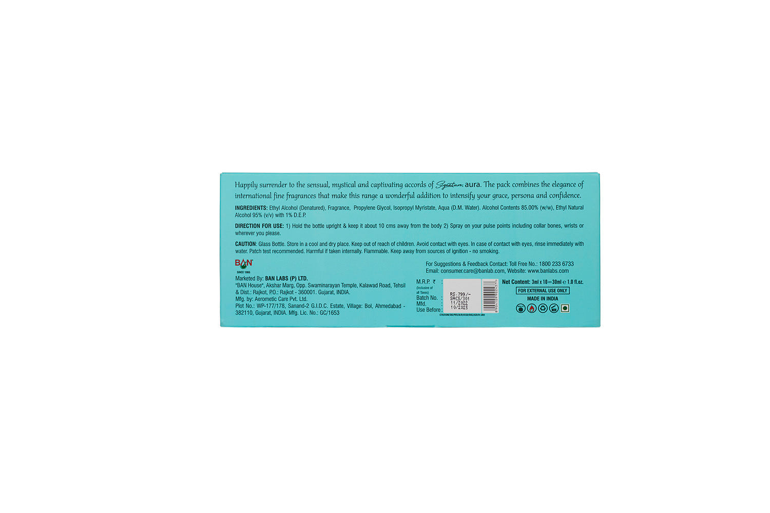 Aura Unisex Perfume (10 x 3 ml) + FREE!! White Deo (70 ML + 20 ML) Women's Perfume Gift Set | Perfume Gift Pack