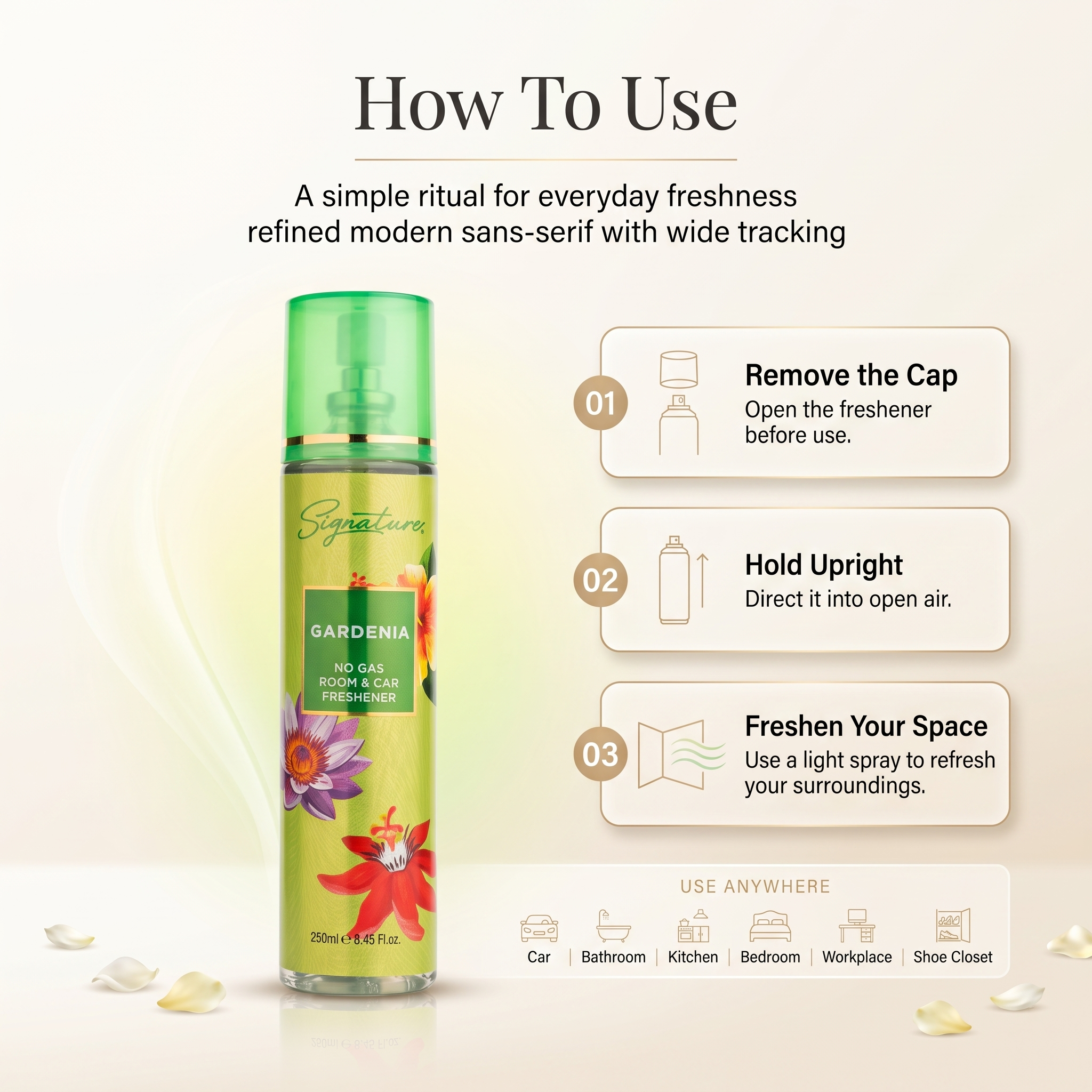 Gardenia Room Freshener Spray | 250 ML | Fresh & Pleasant Scent | Perfect for Home, Office or Car  Fragrances
