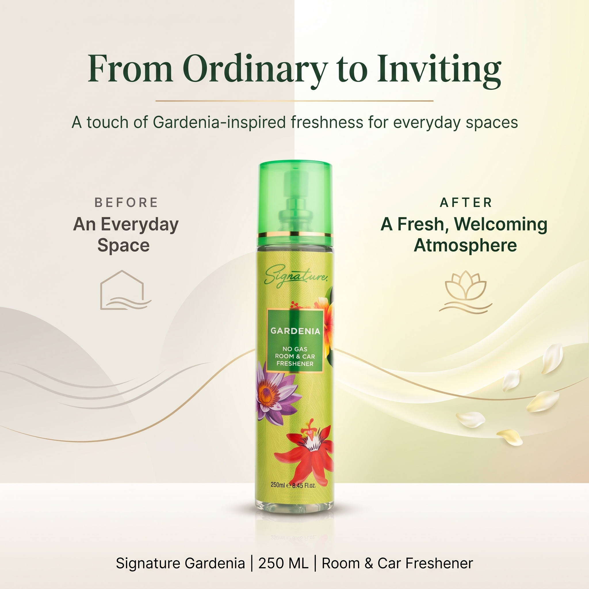 Gardenia Room Freshener Spray | 250 ML | Fresh & Pleasant Scent | Perfect for Home, Office or Car  Fragrances