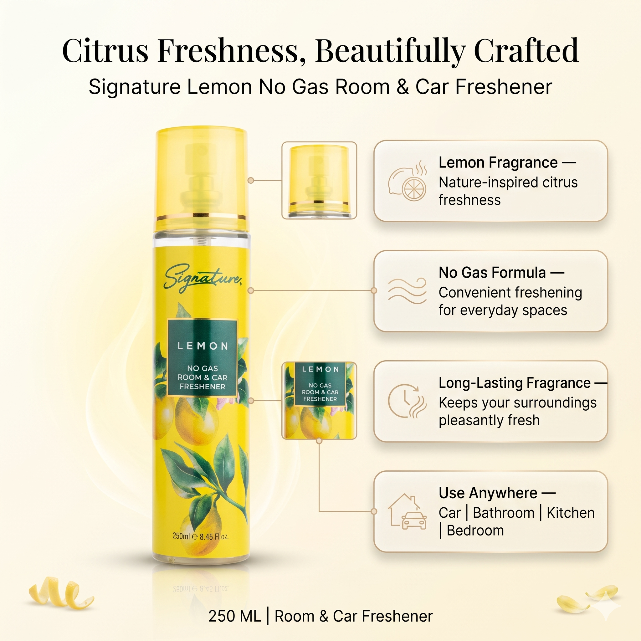 Lemon Instant Air Freshener | 250 ML | Natural and Refreshing Fragrances | Air Freshener Sprays  Fragrances