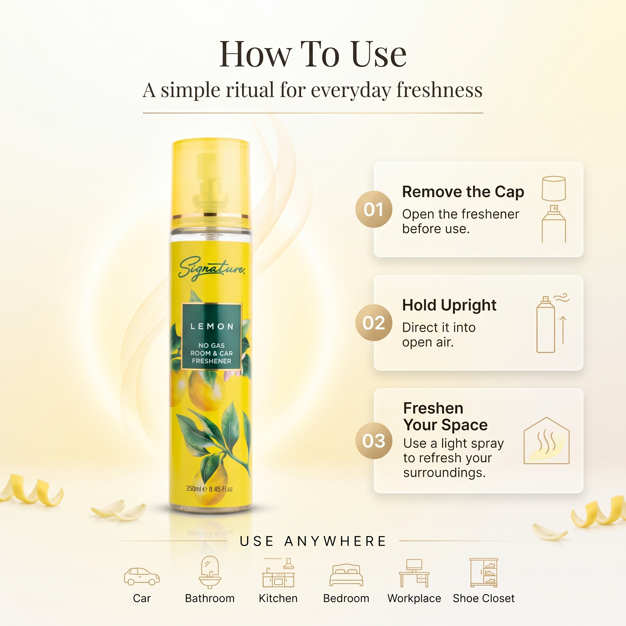 Lemon Instant Air Freshener | 250 ML | Natural and Refreshing Fragrances | Air Freshener Sprays  Fragrances