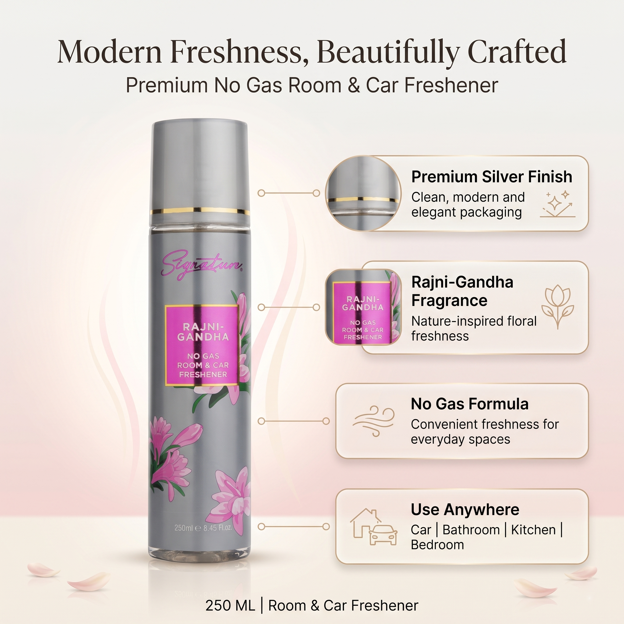 RajniGandha Air Freshener Spray | 250 ML | Best for Room & Bathroom Fragrance | Quick and Easy to Use  Fragrances