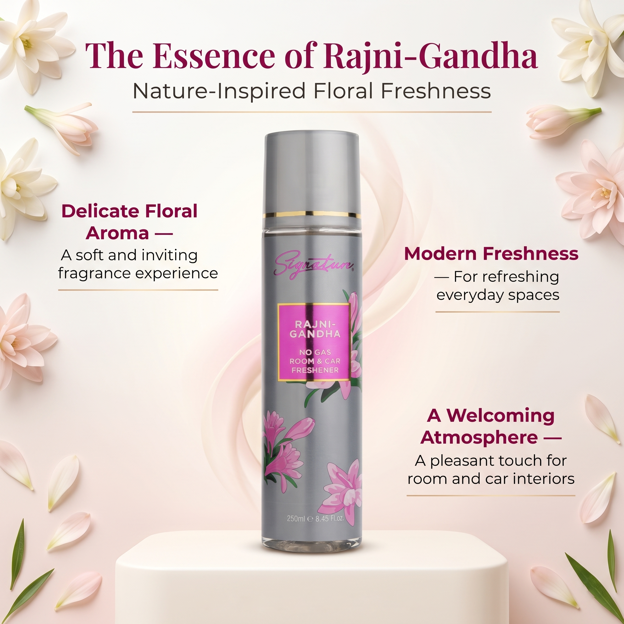 RajniGandha Air Freshener Spray | 250 ML | Best for Room & Bathroom Fragrance | Quick and Easy to Use  Fragrances