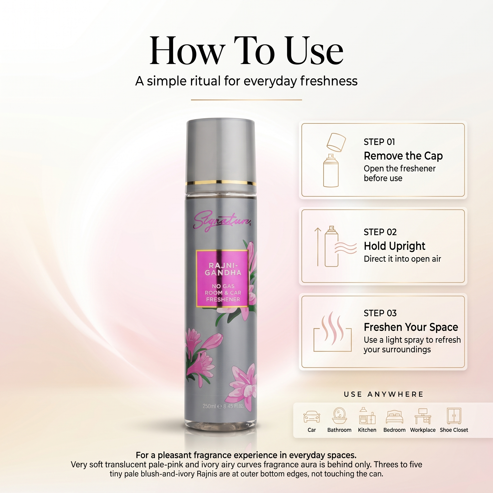 RajniGandha Air Freshener Spray | 250 ML | Best for Room & Bathroom Fragrance | Quick and Easy to Use  Fragrances