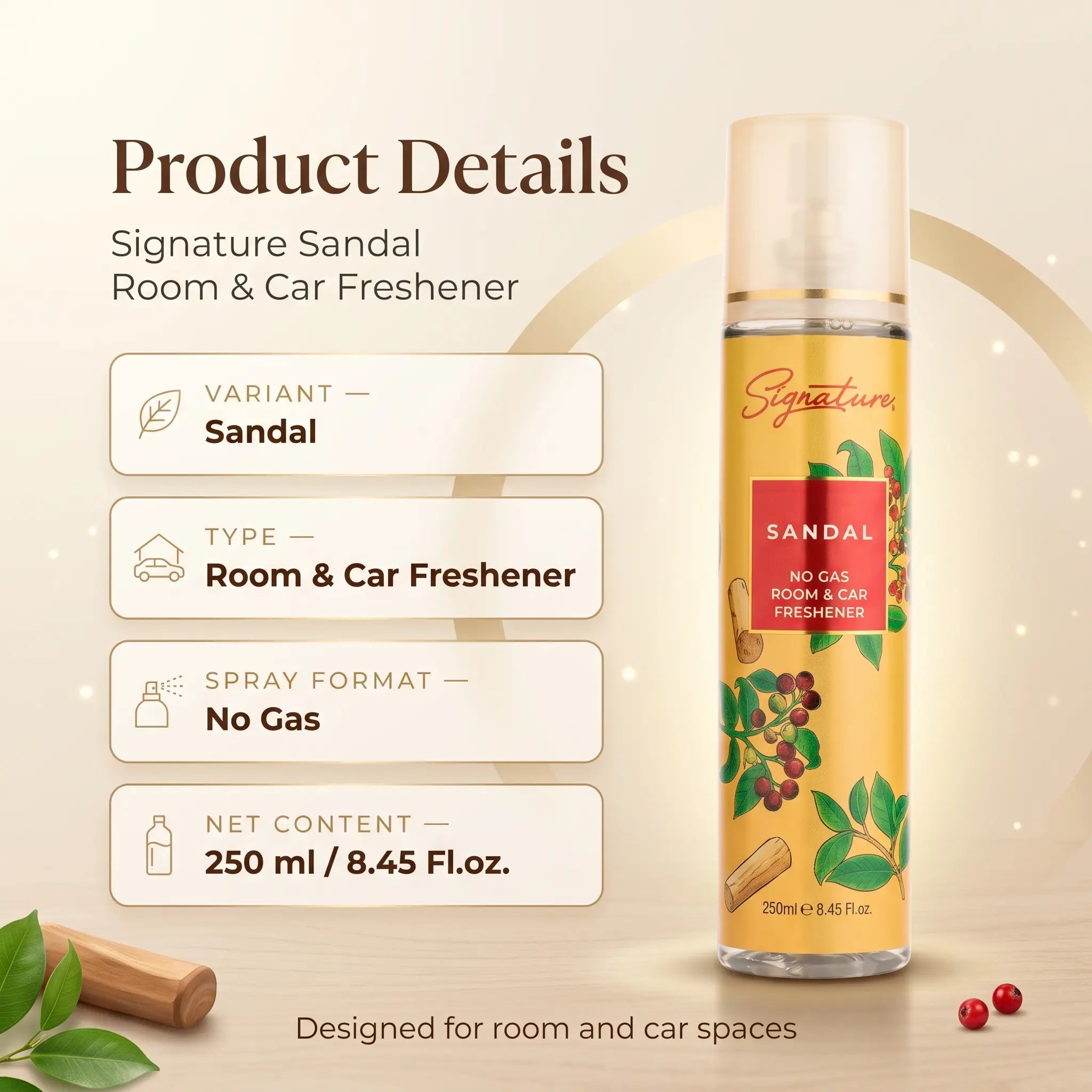 Sandalwood Air Freshener Sprays (Pack of 3) | 250 ML | Air Freshener Combo | Perfect for Any Space  Fragrances