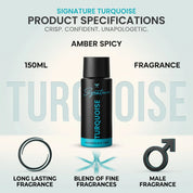 TURQUOISE – Men's Perfume Deodorant - 150ml | Bold Amber Spicy Body Spray  Fragrances